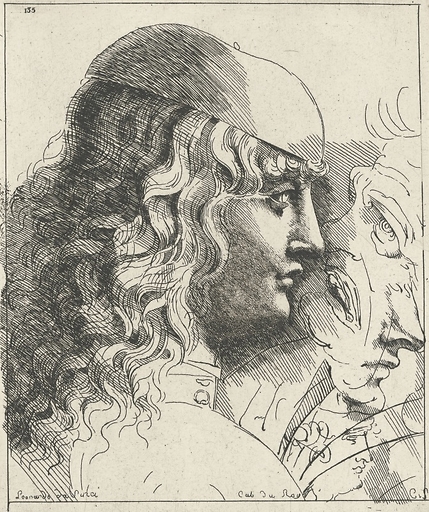 Young man's head seen in profile, head covered with a cap and long hair - Leonardo da Vinci