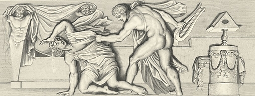 Estampe Hercule frappe de sa lyre son maître de musique Linus - Nicolas Poussin
