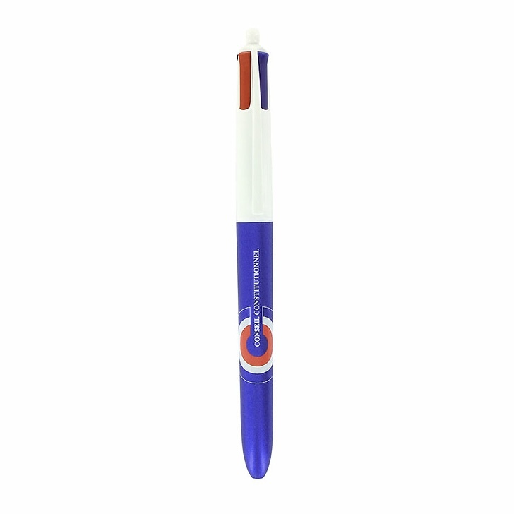 STYLO 4 COULEURS BLEU CONSCONS Stylo 4 couleurs BIC corps bleu effet glacé au logo du Conseil Constitutionnel