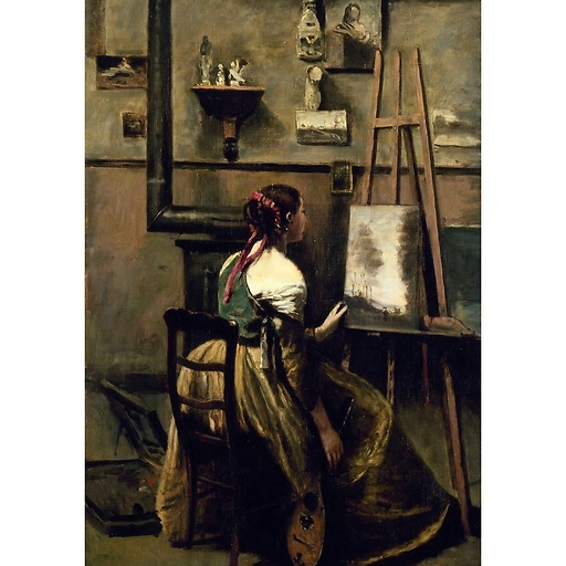 L'atelier de corot. jeune femme assise devant un chevalet