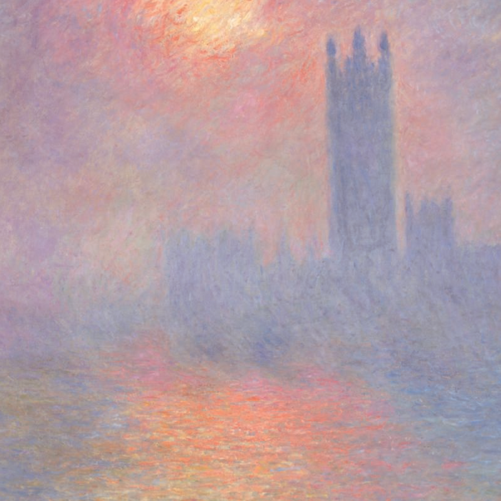 Londres, le Parlement. Trouée de soleil dans le brouillard