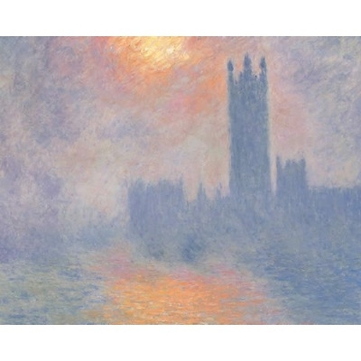 Londres, le parlement. trouée de soleil dans le brouillard