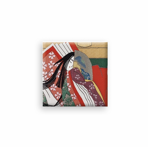 Magnet Yamaguchi - Rouleau en tissu de brocart (nishiki) du Dit du Genji, Livre XXXVI, Le Chêne (Kashiwagi) I (détail)