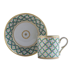 Green quadrille Tea cup and saucer