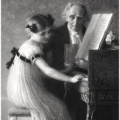 Engraving The harpsichord lesson - Jules Alexis Muenier