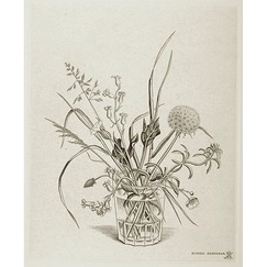 Engraving Field flowers in a glass (spring) - Hasegawa