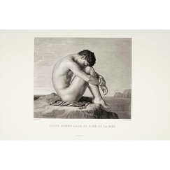Engraving Young man sitting by the sea - Hippolyte Flandrin