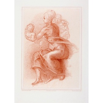 Engraving Study of a seated woman holding a child - Michelangelo