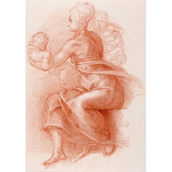 Engraving Study of a seated woman holding a child - Michelangelo