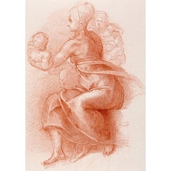 Estampe Etude de femme assise tenant un enfant - Michel-Ange