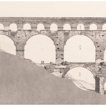 Gard bridge: western façade and plans of the three rows of arcades