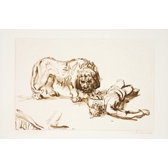 Engraving Lion approaching a corpse - Rembrandt