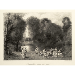 Estampe L'assemblée dans un parc - Jean-Antoine Watteau