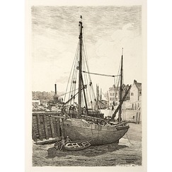 Engraving Large boat in Saint-Valéry-en-Caux - Emile-Frédéric Nicolle