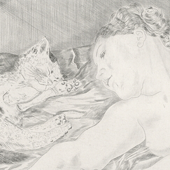 Engraving The woman with the cat - Foujita