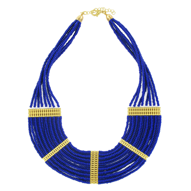 Collier plastron Égypte - Perles bleues