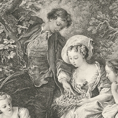 Engraving The Shepherd's Gifts or The Nest During Charming Country Life - François Boucher