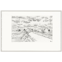 Engraving Village aux meules - Louis-Joseph Soulas