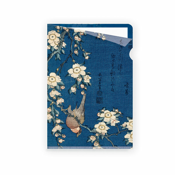Clear File Hokusai - Bullfinch and Weeping Cherry Blossoms