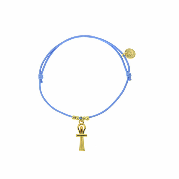 Bracelet élastique avec charm Égyptien - Croix de Vie - Bleu ciel