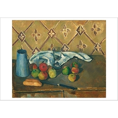 Postcard Cézanne - Fruits, Napkin and Milk Box