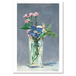 Carte postale "Oeillets et clématites dans un vase de cristal"