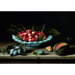 Carte postale "Coupe de cerises, prunes et melon"