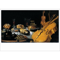 Postcard Claesz - Still Life with Musical Instruments
