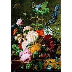 Postcard van Huysum - A Basket of Flowers with Butterflies
