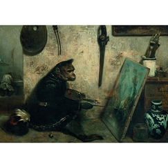 Postcard Decamps - The Monkey Painter