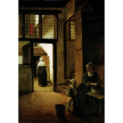 Postcard De Hooch - Interior with backyard in Dutch House