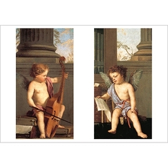 Carte postale "Putto jouant de la basse de viole et Putto chantant"