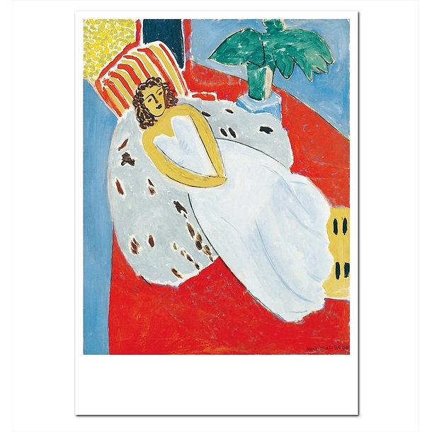 raket Wie Dragende cirkel Postcard Matisse - Young Woman in White on a Red Background | Professionnels