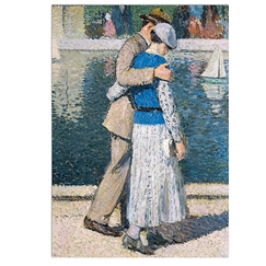 Carte postale "Un couple marchant le long du bassin"