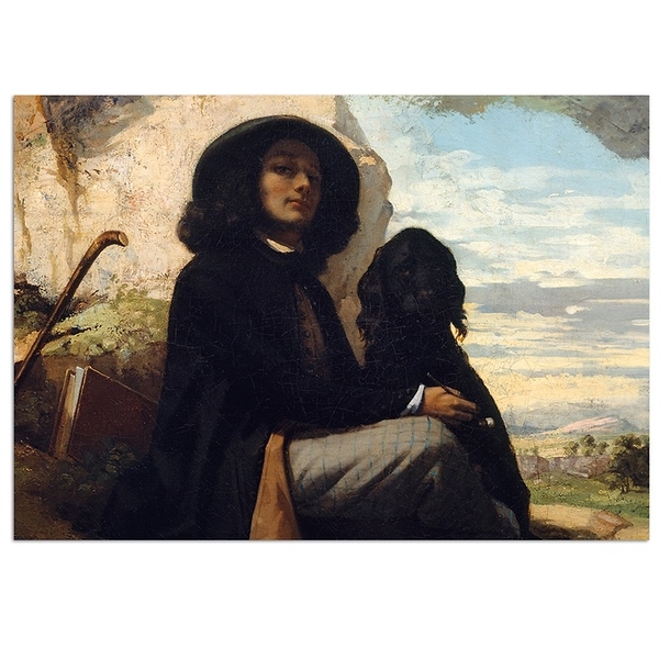 Postcard Courbet - Portrait of the Artist or Courbet with a Black Dog