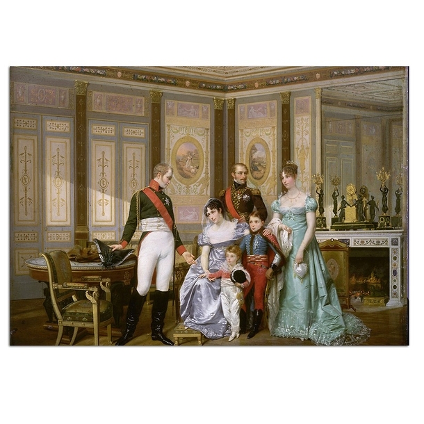 Carte postale "L'impératrice Joséphine reçoit, à la Malmaison, la visite du Tsar Alexandre 1er à qui elle recommande ses enfants"