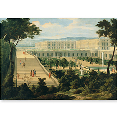 Carte postale "Vue de l'Orangerie, des escaliers des Cent-Marches et du château de Versailles"