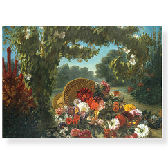 Postcard Delacroix - A Basket of Flowers Overturned in a Park