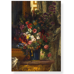 Postcard Delacroix - A vase of Flowers on a Console