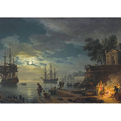 Carte postale "Port de mer au clair de lune - Vernet"