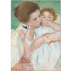 Carte postale "Mère et enfant sur fond vert ou Maternité"