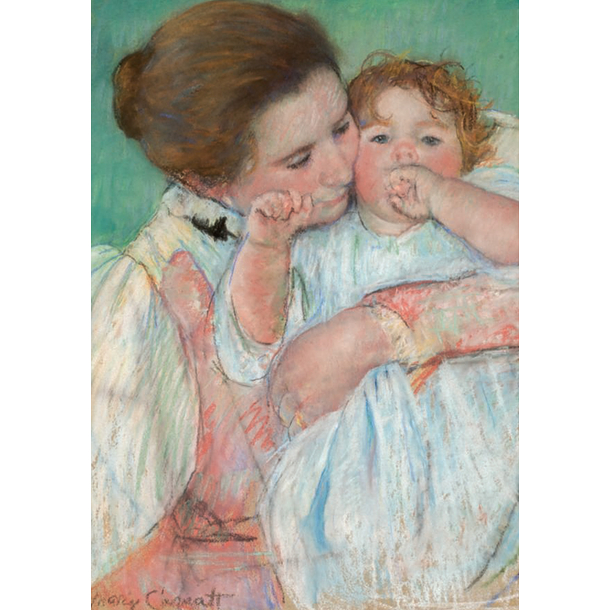 Carte postale Cassatt - Mère et enfant sur fond vert ou Maternité