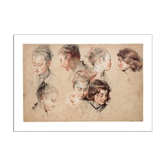 Postcard Watteau - Six Studies of Heads
