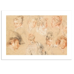 Postcard Watteau - Studies of Nine Heads