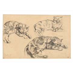 Postcard Delacroix - Three Studies of Reclining Cats