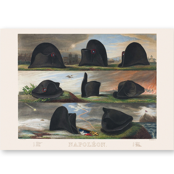 Postcard Life of Napoleon in eight hats
