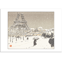 Carte postale "La tour en construction, vue du Trocadéro"