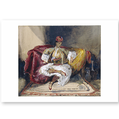 Postcard Delacroix - Reclining Arab man on a Divan Smoking a Hookah