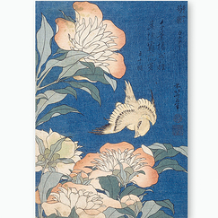Postcard Hokusai - Peonies and Canary