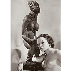 Man Ray drawing paper postcard - Model with sculpture